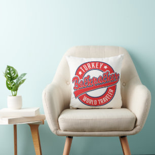 Turkey backpacker world traveller retro logo. cushion