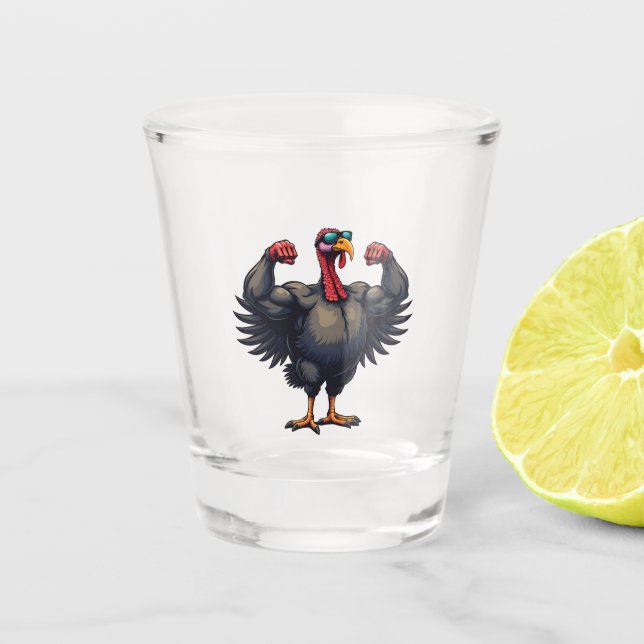 Turkey Bodybuilding Thanksgiving Day Gym Workout   Shot Glass (Front)