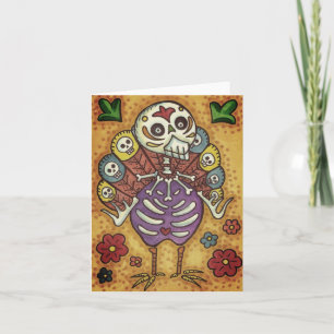 TURKEY BONES COLORFUL FOLK THANKSGIVING BIRD SKULL CARD