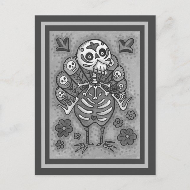 TURKEY BONES COLORFUL FOLK THANKSGIVING BIRD SKULL HOLIDAY POSTCARD (Front)
