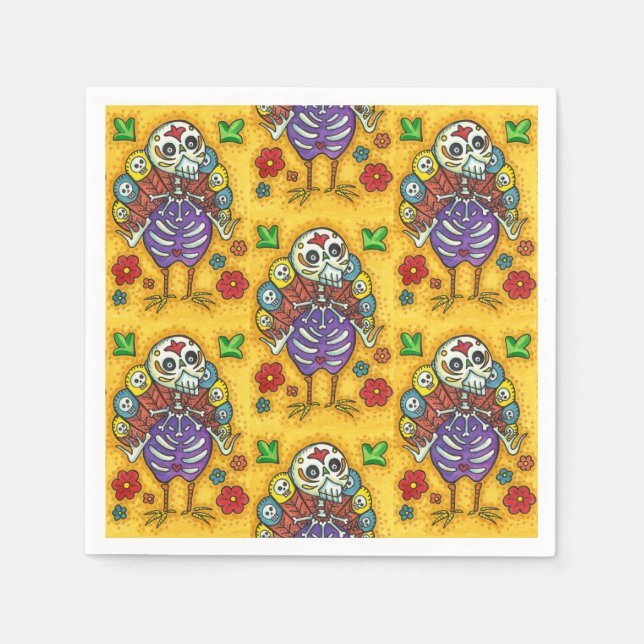 TURKEY BONES COLORFUL FOLK THANKSGIVING BIRD SKULL NAPKIN (Front)