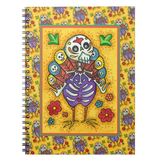 TURKEY BONES COLORFUL FOLK THANKSGIVING BIRD SKULL NOTEBOOK (Front)