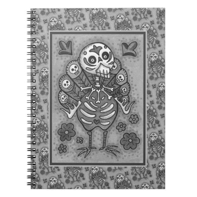 TURKEY BONES COLORFUL FOLK THANKSGIVING BIRD SKULL NOTEBOOK (Front)