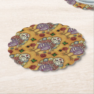 TURKEY BONES COLORFUL FOLK THANKSGIVING BIRD SKULL PAPER COASTER