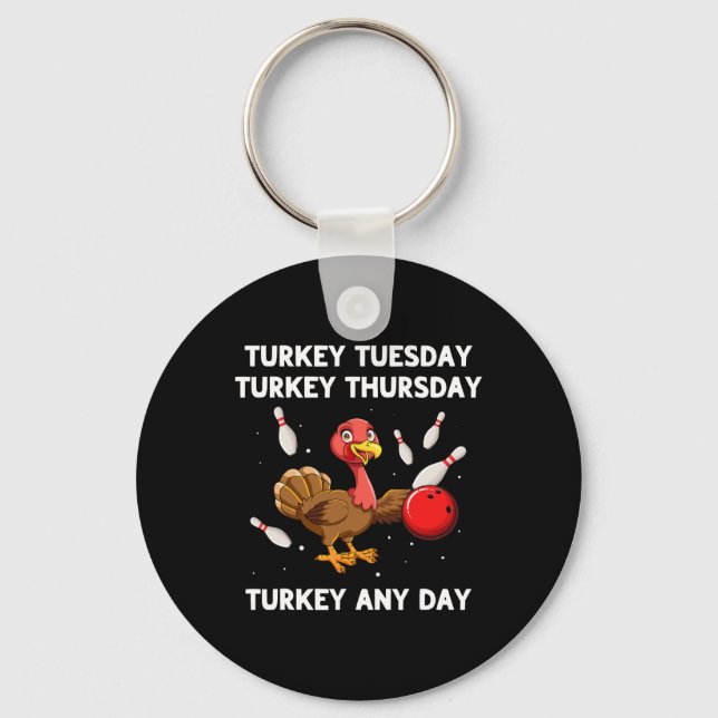 Turkey Bowling Thanksgiving Bowler Strike Spare Bo Key Ring (Front)