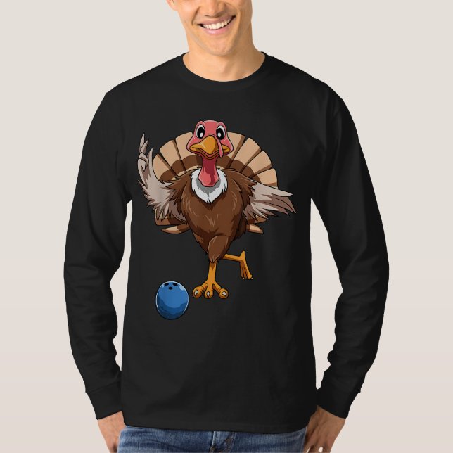 Turkey Bowling Thanksgiving Turkey Playing Bowling T-Shirt (Front)