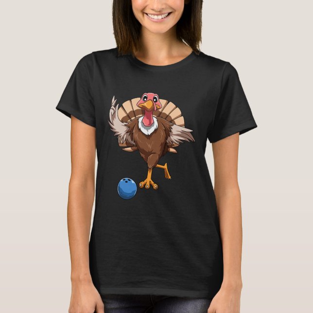 Turkey Bowling Thanksgiving Turkey Playing Bowling T-Shirt (Front)