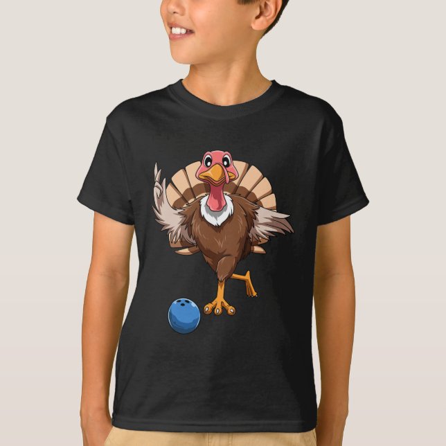 Turkey Bowling Thanksgiving Turkey Playing Bowling T-Shirt (Front)