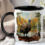 Turkey by Autumn Forest Lake Mug<br><div class="desc">Immerse yourself in the beauty of the season with the Turkey by Autumn Forest Lake Mug. This captivating mug features a striking image of a turkey standing by a serene forest lake, with vibrant autumn foliage and the peaceful landscape beautifully reflected in the water. Customised with your name, it adds...</div>