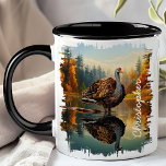 Turkey by Autumn Lake Reflection Mug<br><div class="desc">Celebrate the beauty of autumn with the Turkey by Autumn Lake Reflection Mug. This unique mug features a detailed image of a turkey standing by a serene lake, with vibrant fall foliage and the tranquil landscape beautifully reflected in the water. Customised with your name, it adds a personal and unique...</div>