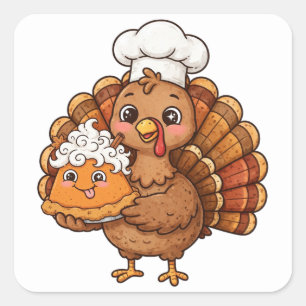 Turkey Chef Pumpkin Pie Funny Thanksgiving Sticker