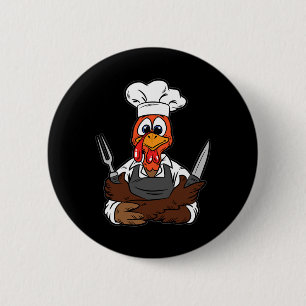 Turkey Chef Thanksgiving Day Funny Cook Culinary F 6 Cm Round Badge