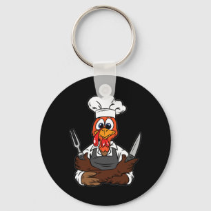 Turkey Chef Thanksgiving Day Funny Cook Culinary F Key Ring