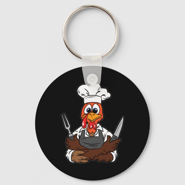 Turkey Chef Thanksgiving Day Funny Cook Culinary F Key Ring (Front)