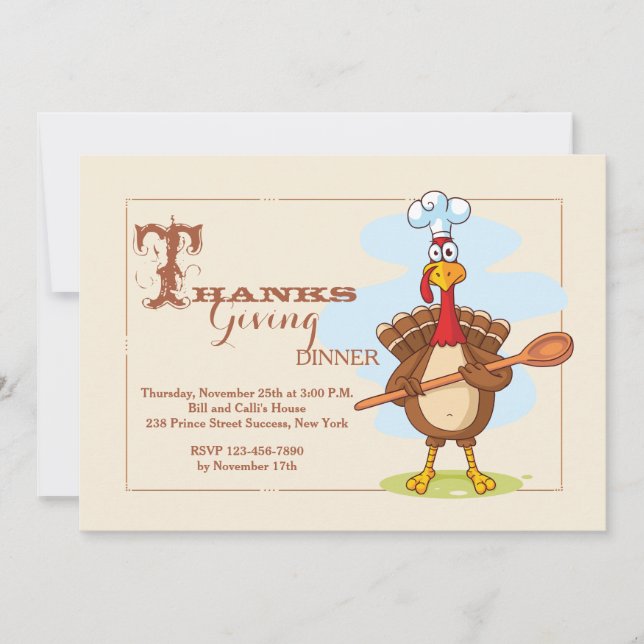 Turkey Chef Thanksgiving Invitation (Front)