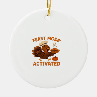 Turkey Chef with Pumpkin Pie Oversized T-Shirt.png Ceramic Tree Decoration