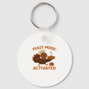 Turkey Chef with Pumpkin Pie Oversized T-Shirt.png Key Ring