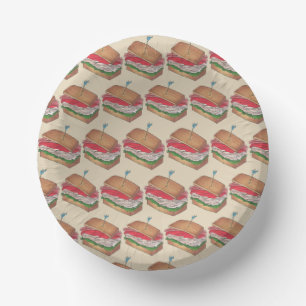 Turkey Club Sandwich Deli Lunch Luncheon Meat Paper Plate