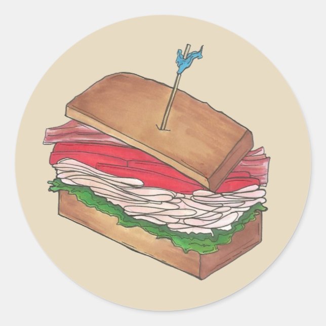 Turkey Club Sandwich Restaurant Diner Foodie Food Classic Round Sticker (Front)