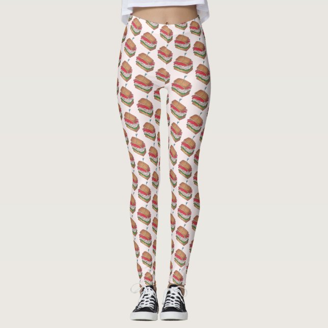 Turkey Club Sandwich Restaurant Diner Foodie Print Leggings (Front)
