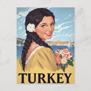 Turkey Coastal Woman Retro Postcard