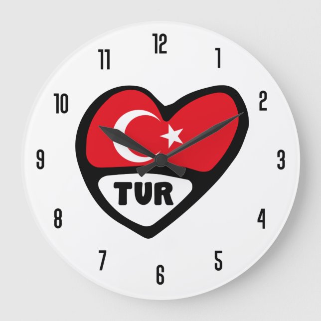 Turkey Country Code TUR Flag Heart Large Clock (Front)