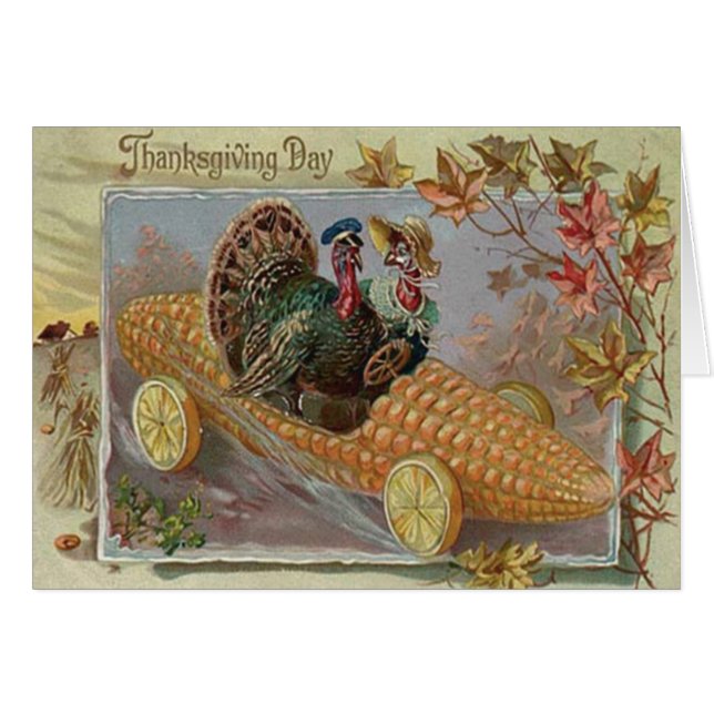 Turkey Couple Corn Car Fall Leaves (Front Horizontal)