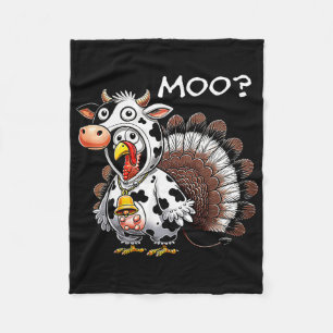 Turkey Cow Funny Turkey Moo Cow Thanksgiving Men B Fleece Blanket