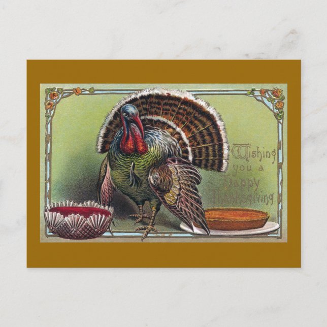 Turkey, Cranberry Sauce & Pumpkin Pie Thanksgiving Holiday Postcard (Front)