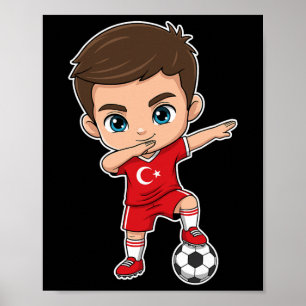 Turkey Dab Kid Goal Cartoon Turkish Flag For Boys Poster