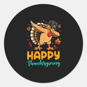 Turkey Dabbing Happy Thanksgiving Day Pilgrim Boys Classic Round Sticker