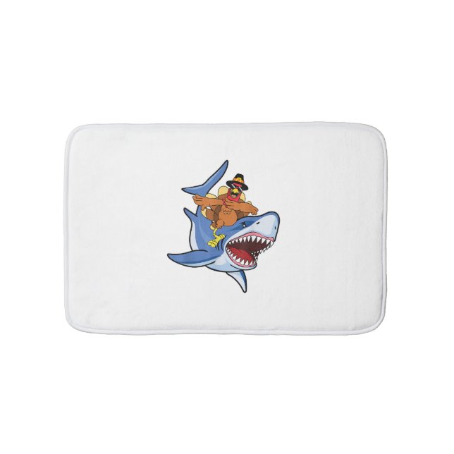 Turkey Dabbing Riding Shark Cool Thanksgiving Gift Bath Mat (Front)