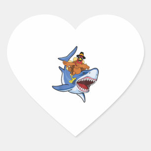 Turkey Dabbing Riding Shark Cool Thanksgiving Gift Heart Sticker