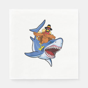 Turkey Dabbing Riding Shark Cool Thanksgiving Gift Napkin