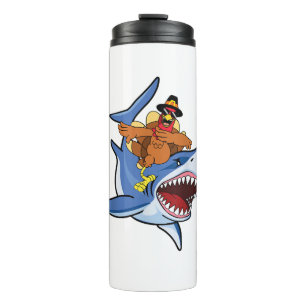Turkey Dabbing Riding Shark Cool Thanksgiving Gift Thermal Tumbler