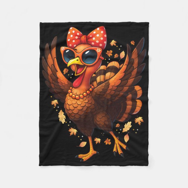Turkey Dancing Turkey Day Womens Fall Cute Bow Tha Fleece Blanket (Front)