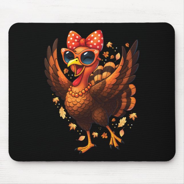 Turkey Dancing Turkey Day Womens Fall Cute Bow Tha Mouse Pad (Front)