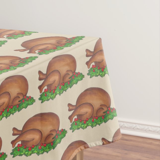 Turkey Day Happy Thanksgiving Dinner Platter Print Tablecloth (In Situ)