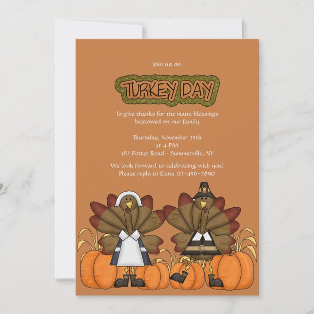 Turkey Day Thanksgiving Invitation (Front)