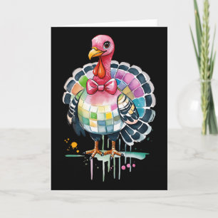 Turkey Dinner Fall Thanksgiving Coquette Bow Disco Card