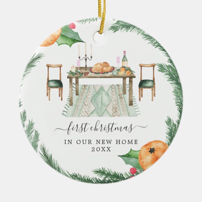 Turkey Dinner | First Christmas New Home Ceramic Tree Decoration (Front)