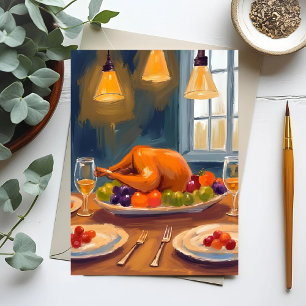 Turkey Dinner   Happy Thanksgiving Painted Holiday Postcard