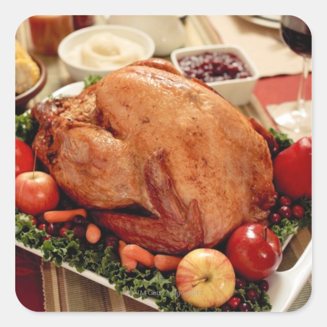 Turkey Dinner Meal Square Sticker (Front)