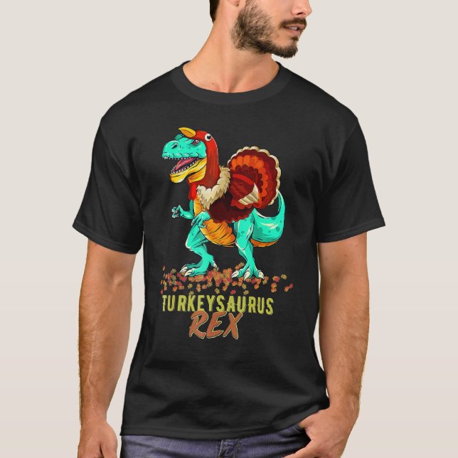 Turkey Dinosaur Happy Dinner Thanksgiving Hello Fa T-Shirt (Front)
