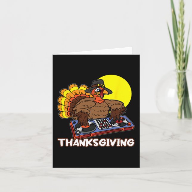 Turkey DJ Thanksgiving Day Cool Fall Dance Music D Card (Front)