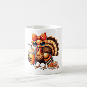 Turkey Drinking Coffee Bow Thanksgiving Turkey Day Mug