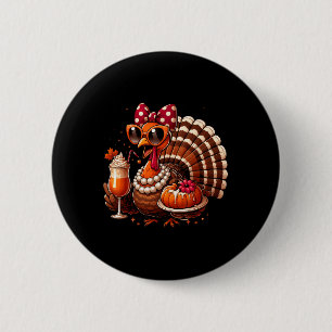 Turkey Drinking Coffee Bow Thanksgiving Womens Tur 6 Cm Round Badge