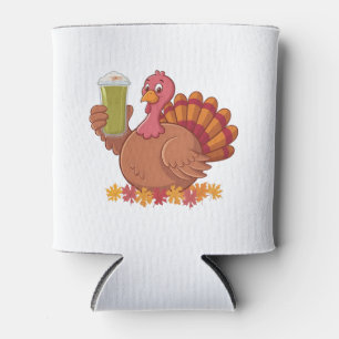 Turkey Drinking Green Matcha Drink Thanksgiving  Can Cooler