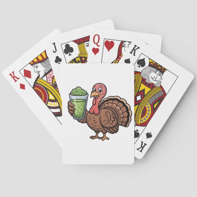 Turkey Drinking Matcha Lovers Thanksgiving Playing Cards (Back)