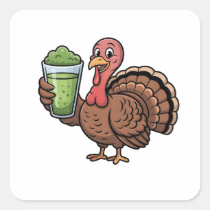 Turkey Drinking Matcha Lovers Thanksgiving Square Sticker